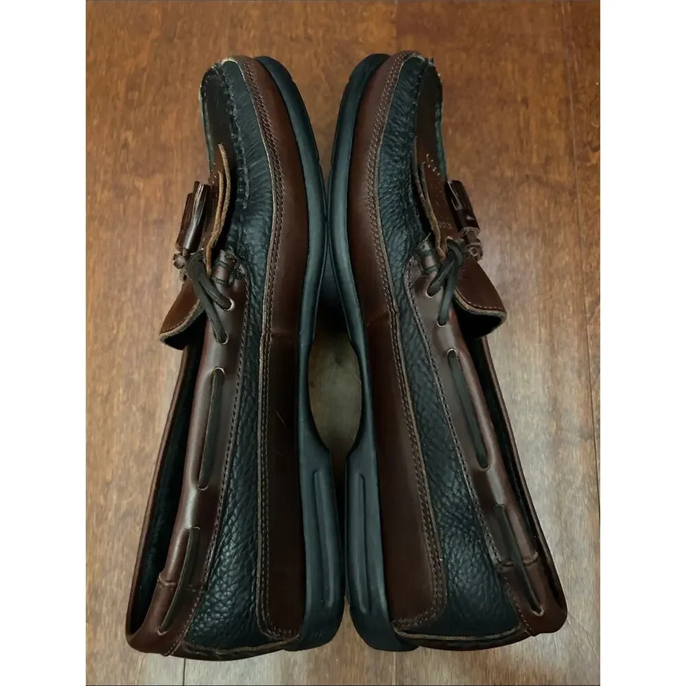 Sperry Top Sider Two-Tone Black and Brown Leather Tassel Loafers, Size 10.5
